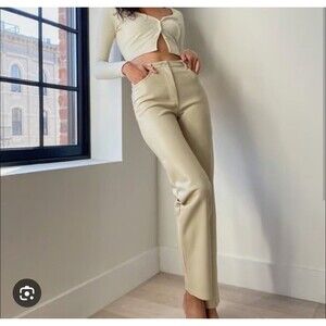 Aritzia Wilfred The Melina Vegan Leather High Rise Straight Pants Blue 4